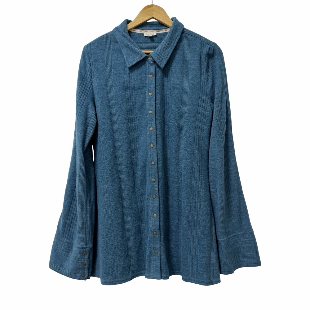 Anthropologie Pilcro Snap Front Sweater Shirt Size XL Blue Oversized Tunic Top